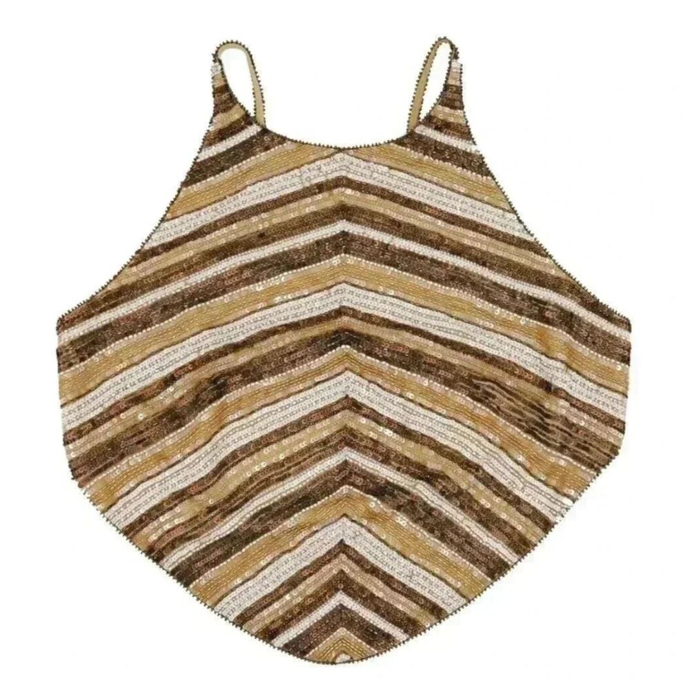Escada Silk Beaded Chevron Striped Cami Top Medium